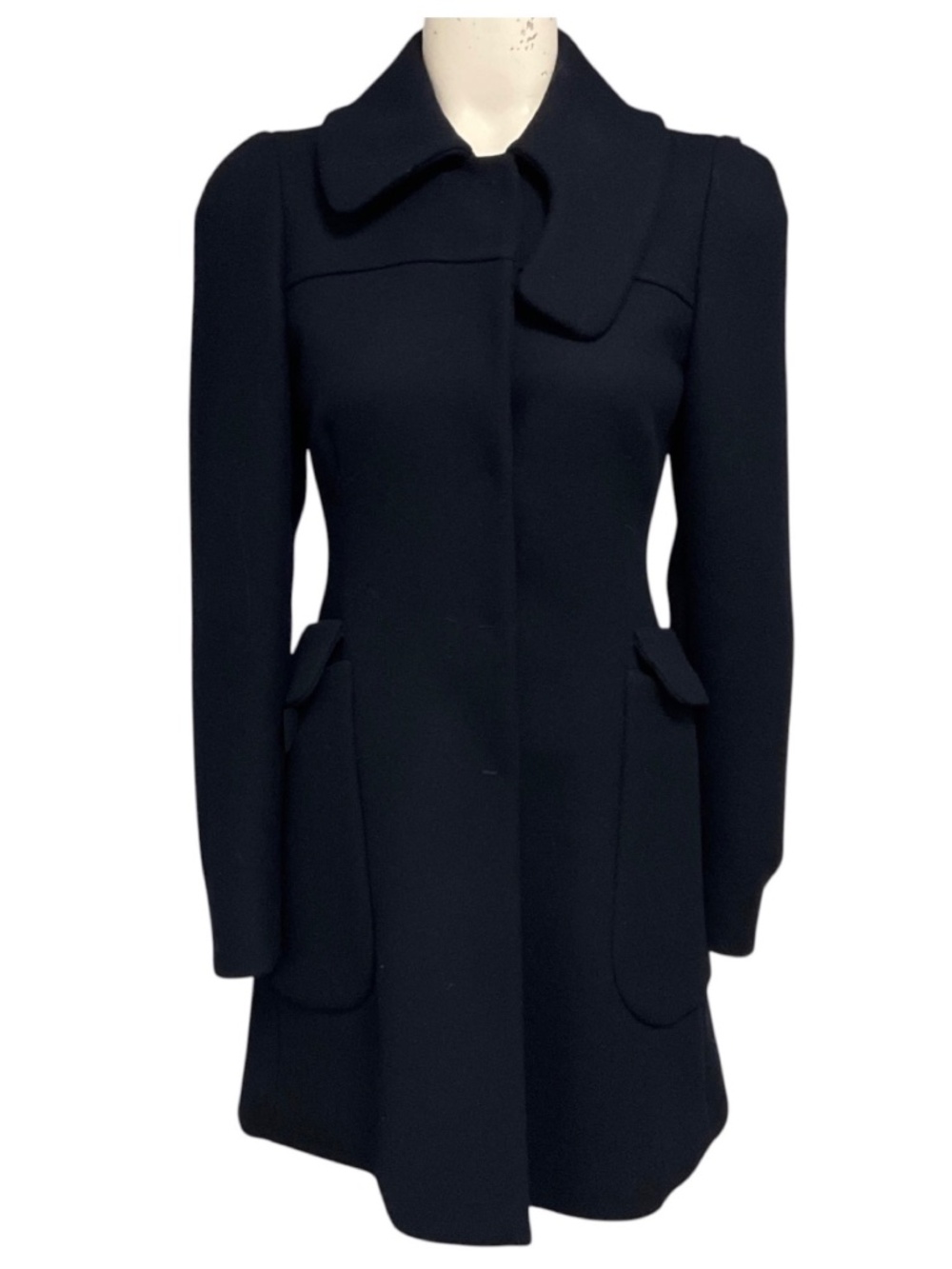 PRADA NAVY BLUE STRUCTURED WOOL COAT